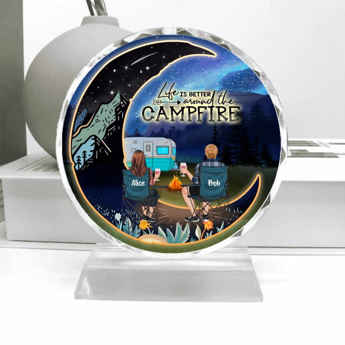 Personalized Camping Moon Couple Valentine's Day Crystal Pendulum - Couple/Parents With Up to 3 Kids And 5 Pets - Valentine's Day Gift For Camping Lover