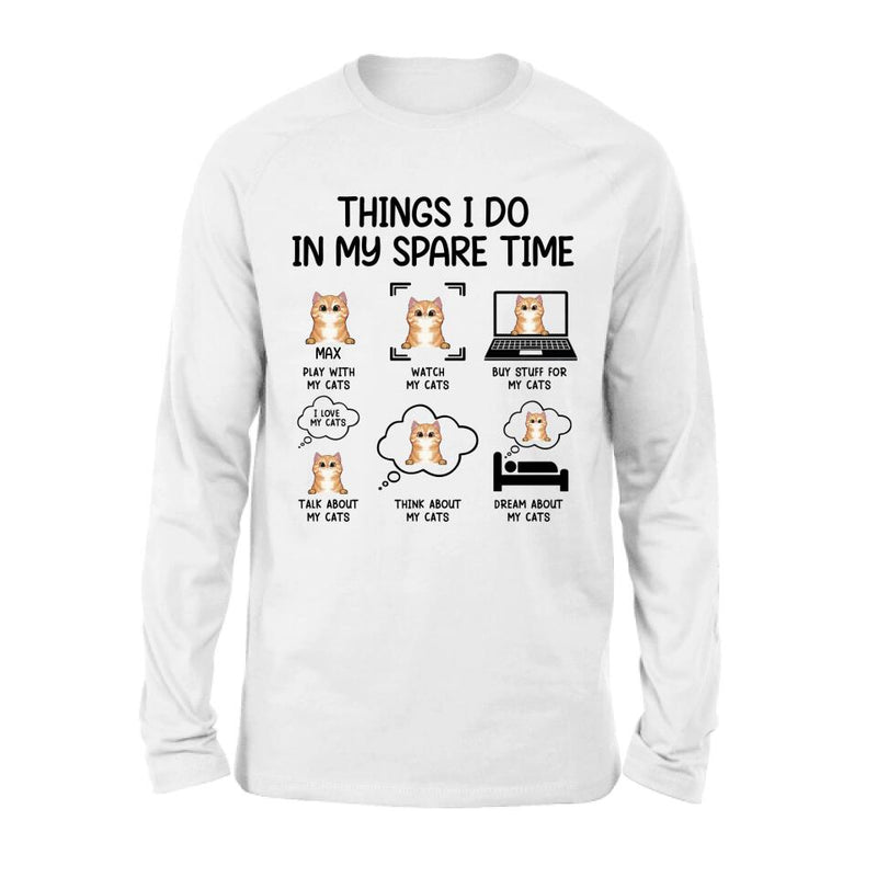 Personalized Cat T-shirt/Long Sleeve/Sweatshirt/Hoodie - Up to 3 Cats - Gift Idea For Cat Lover - Things I do In My Spare Time