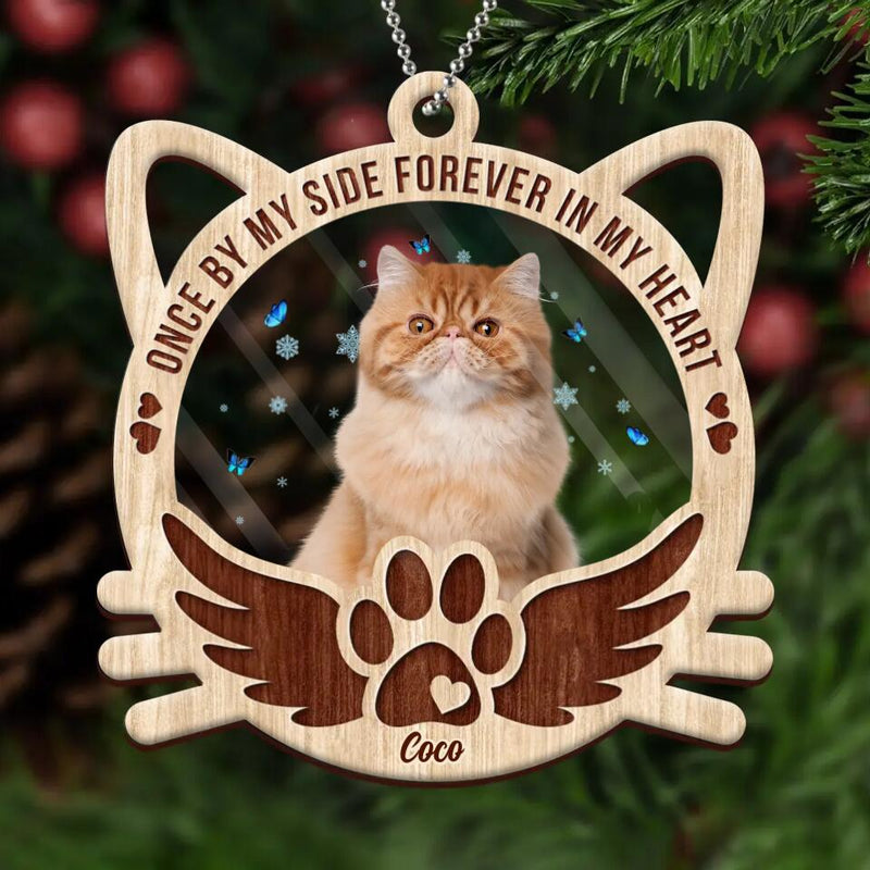 Personalized Cat Photo Acrylic Ornament - Christmas Gift Idea For Cat Lovers - Once By My Side Forever In My Heart