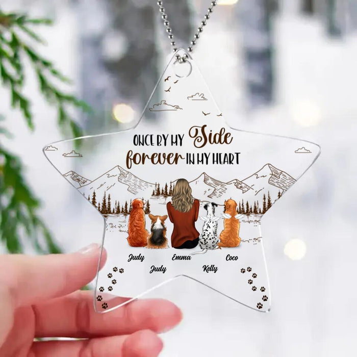 Custom Personalized Christmas Pet Star Acrylic Ornament - Memorial Gift Idea For Dog/Cat Owner With Up To 4 Pets - Once By My Side Forever In My Heart