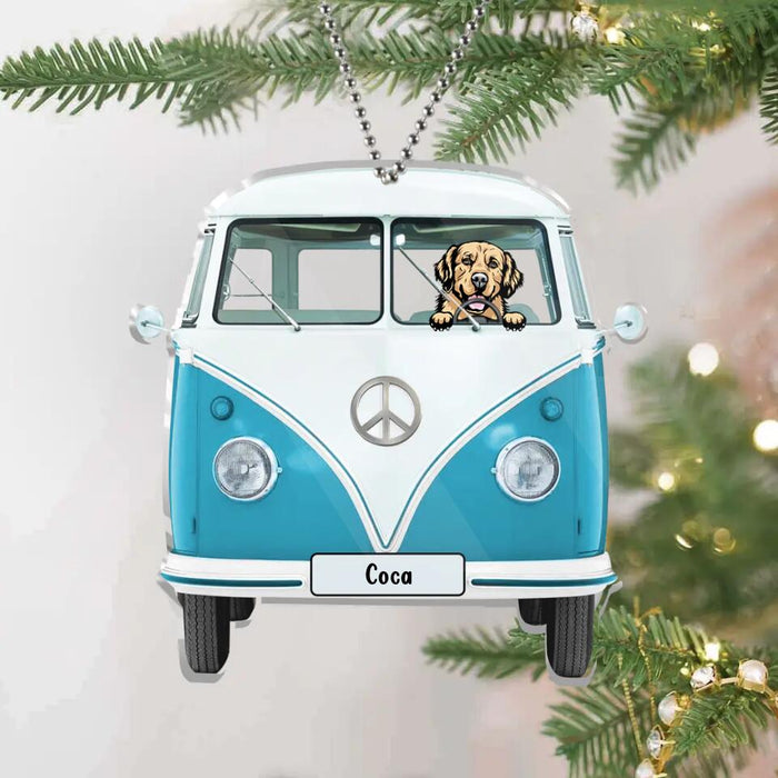 Custom Personalized Dog On Camping Car Acrylic Ornament - Upto 4 Dogs - Christmas Gift Idea For Dog Lovers