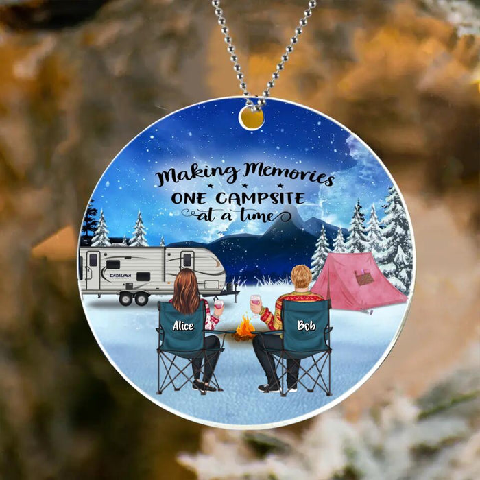 Custom Personalized Christmas Camping Acrylic Ornament - Christmas Gift For Family/ Couple/ Camping Lover - Upto 2 Kids and 3 Pets - Making Memories One Campsite At A Time