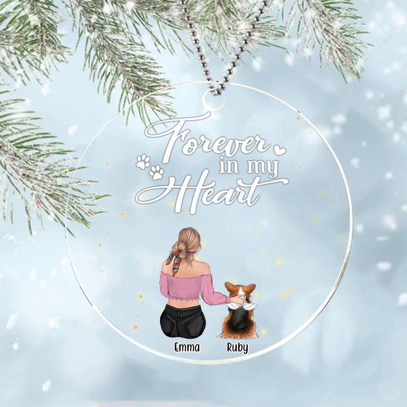 Personalized Memorial Dog Circle Acrylic Ornament - Memorial Gift For Dog Mom/Dog Dad/Dog Lover - Adult/Couple With Up to 3 Dogs - Forever In My Heart