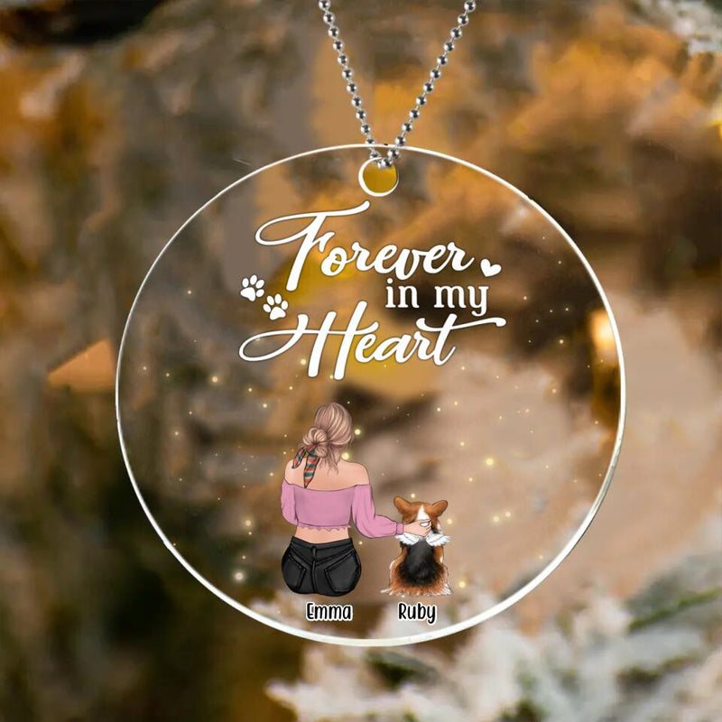 Personalized Memorial Dog Circle Acrylic Ornament - Memorial Gift For Dog Mom/Dog Dad/Dog Lover - Adult/Couple With Up to 3 Dogs - Forever In My Heart