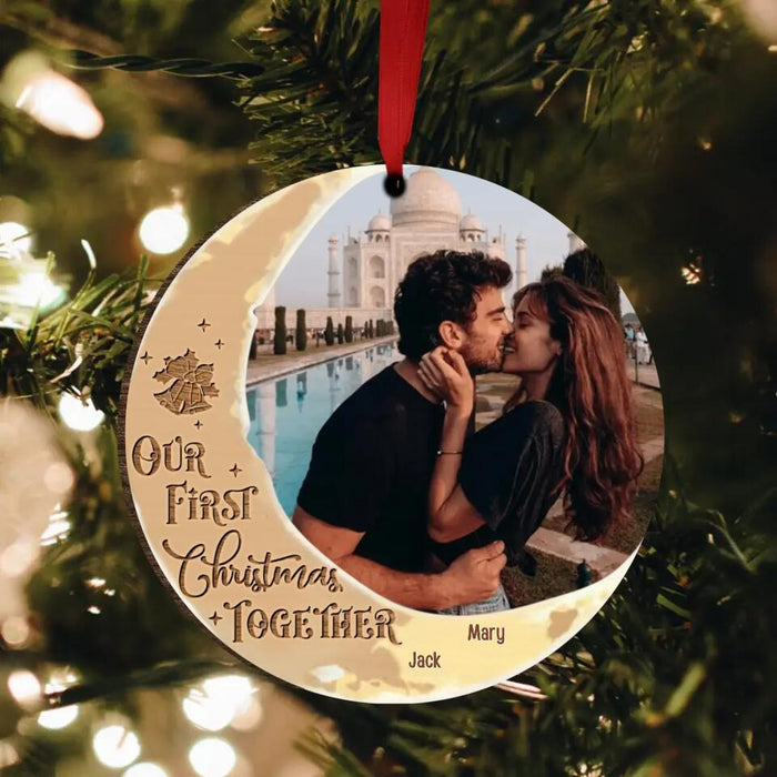 Custom Personalized Christmas Wooden Ornament - Upload Couple Photo - Our First Christmas Together