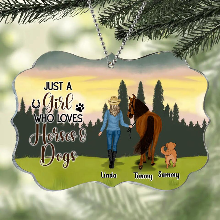 Custom Personalized Horse & Dog Rectangle Acrylic Ornament - Gift Idea For Horse/Dog Lovers With Up To 2 Horses And 4 Dogs - Just A Girl Who Loves Horses & Dogs