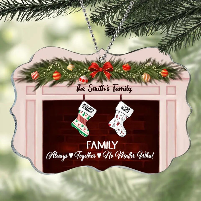 Custom Personalized Sock Family Christmas Rectangle Acrylic Ornament - Gift Idea For Christmas/Family With Up To 8 Members - Family Always, Together, No Matter What