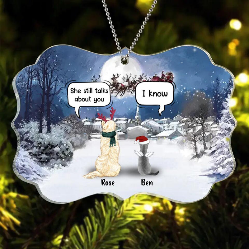 Personalized Memorial Pet Rectangle Acrylic Ornament - Gift Idea For Dog/Cat Lovers With Up To 5 Pets - She Still Talks About You