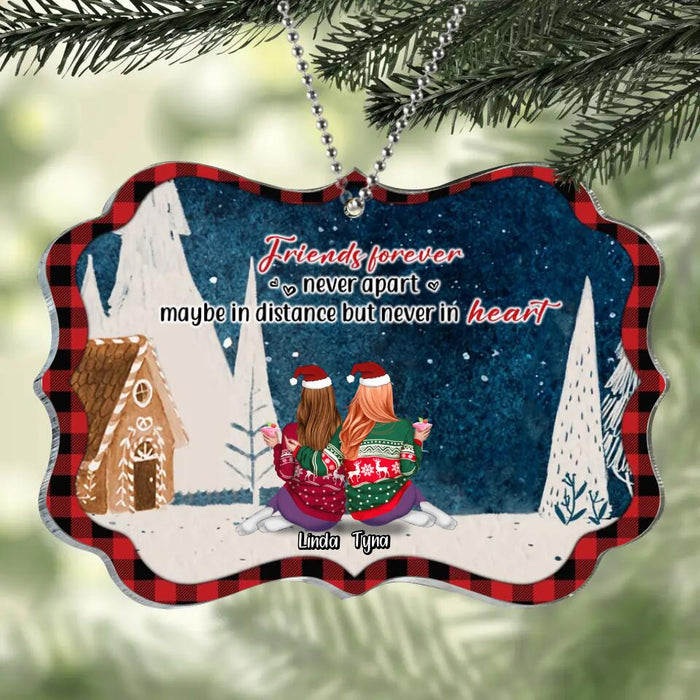 Custom Personalized Christmas Besties Rectangle Wooden/Acrylic Ornament - Gift Idea For Best Friends - Up To 7 Friends - Friends Forever Never Apart Maybe In Distance But Never In Heart