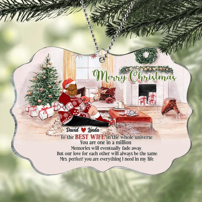 Custom Personalized Hugging Couple Xmas Rectangle Ornament - Gift Idea For Couple - To The Best Wife In The Whole Universe