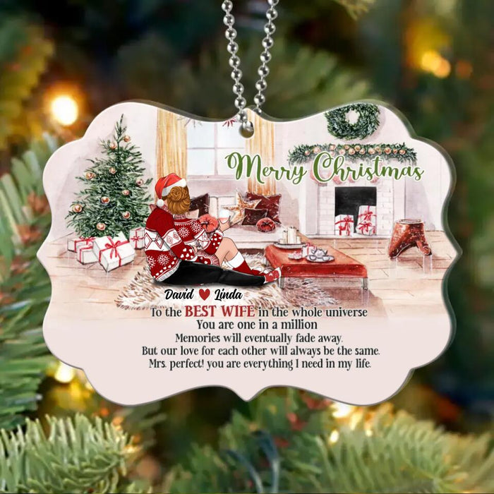 Custom Personalized Hugging Couple Xmas Rectangle Ornament - Gift Idea For Couple - To The Best Wife In The Whole Universe