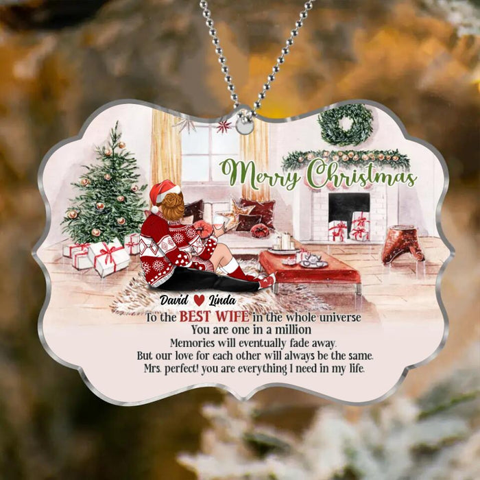 Custom Personalized Hugging Couple Xmas Rectangle Ornament - Gift Idea For Couple - To The Best Wife In The Whole Universe