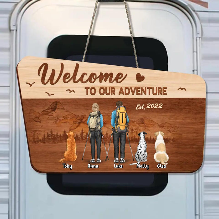 Personalized Hiking Couple Wooden Sign - Couple With Upto 3 Dogs - Gift Idea For Couple/ Hiking/ Dog Lover - Welcome To Our Adventure