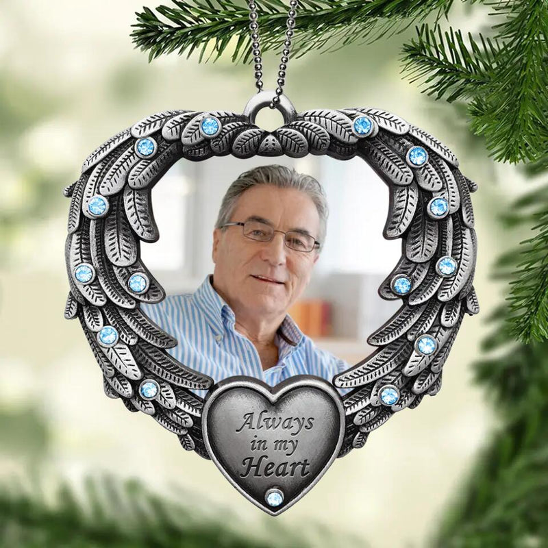 Personalized Angel Wings Aluminum Ornament - Upload Photo - Memorial Gift Idea - Always In My Heart