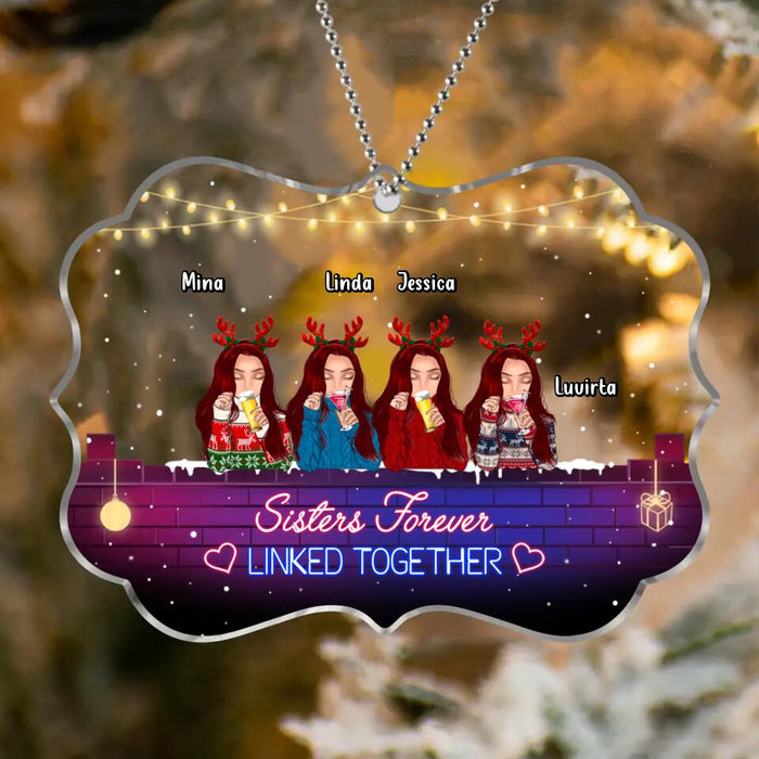 Custom Personalized Sister Christmas Rectangle Acrylic Ornament - Gift Idea For Sisters - Upto 4 Sisters - Sisters Forever Linked Together