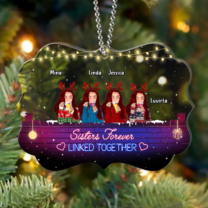 Custom Personalized Sister Christmas Rectangle Acrylic Ornament - Gift Idea For Sisters - Upto 4 Sisters - Sisters Forever Linked Together