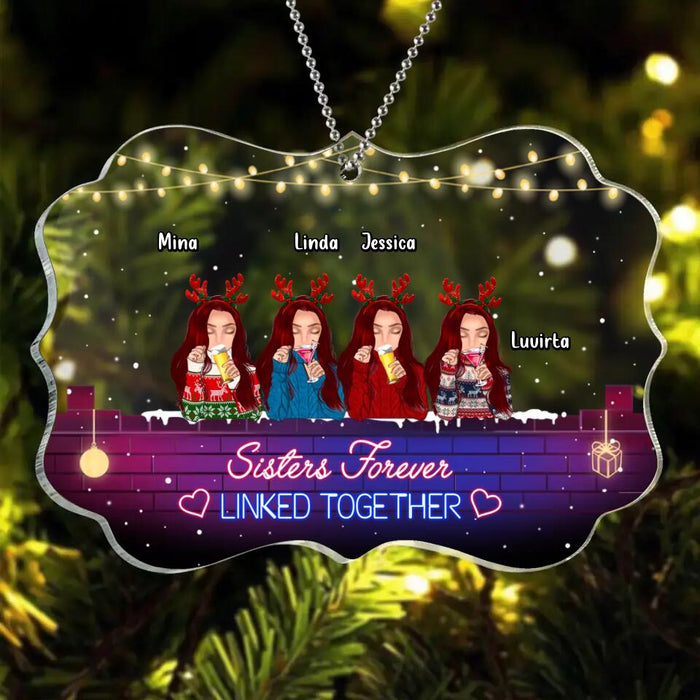 Custom Personalized Sister Christmas Rectangle Acrylic Ornament - Gift Idea For Sisters - Upto 4 Sisters - Sisters Forever Linked Together