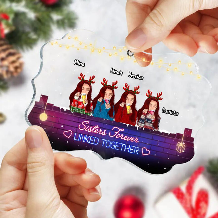 Custom Personalized Sister Christmas Rectangle Acrylic Ornament - Gift Idea For Sisters - Upto 4 Sisters - Sisters Forever Linked Together