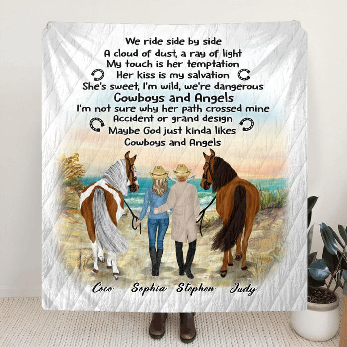 Custom Personalized Horse Couple Fleece/ Quilt Blanket - Gift Idea For Couples, For Her, For Him, Horse Lovers - We Ride Side By Side