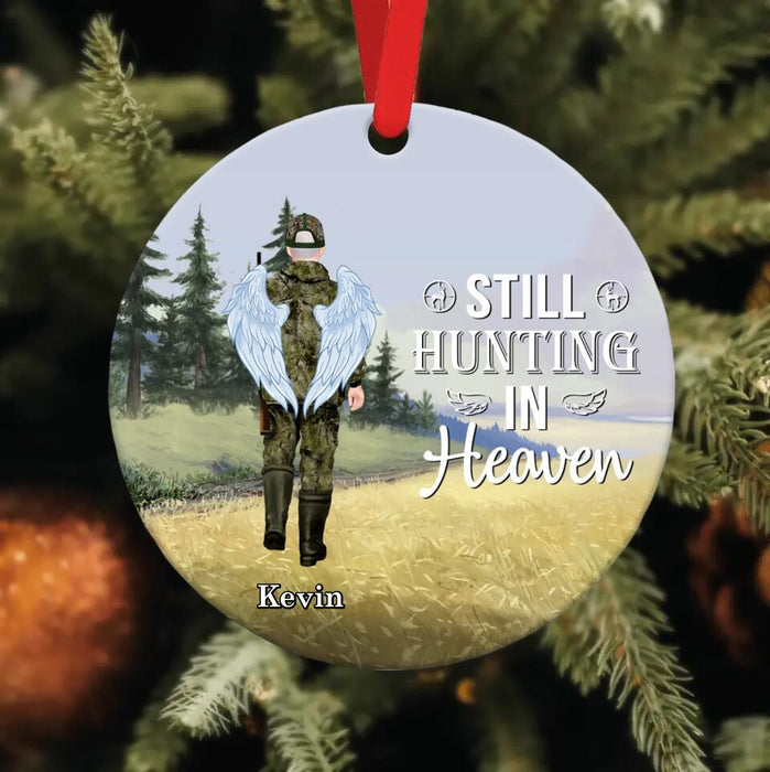 Custom Personalized Memorial Hunting Wooden Ornament - Upto 3 People - Memorial Gift Idea For Hunting Lovers - Still Hunting In Heaven