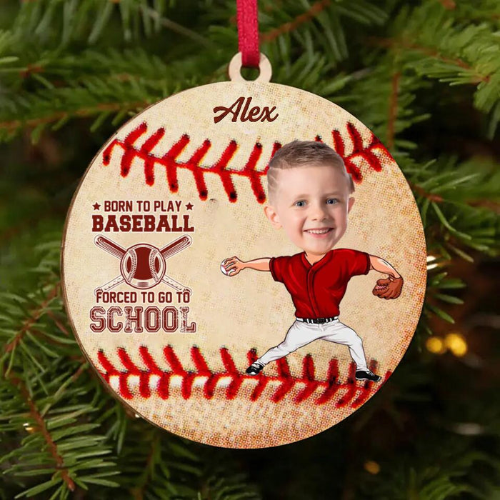 Custom Personalized Baseball Circle Wooden  Ornament - Gift Idea For Baseball Lovers - Upload Photo - Born To Play Baseball