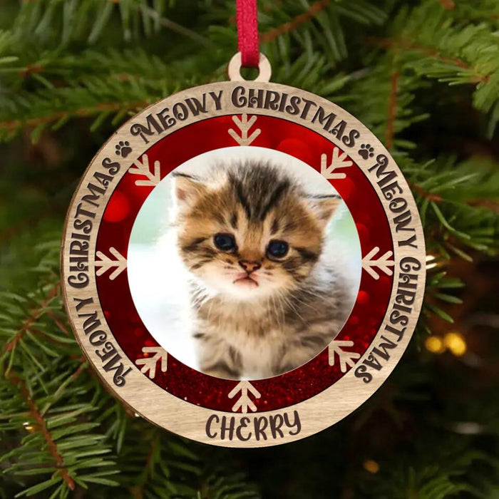 Custom Personalized Photo Christmas Circle Wooden Ornament - Gift Idea For Christmas - Meowy Christmas