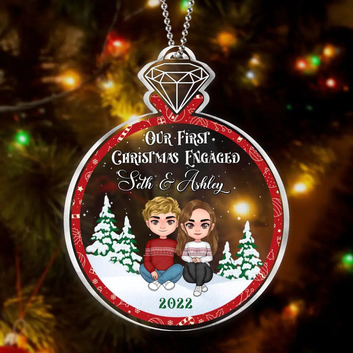 Custom Personalized Engagement Acrylic Ornament - Christmas Gift For Couple - Our First Christmas Engaged