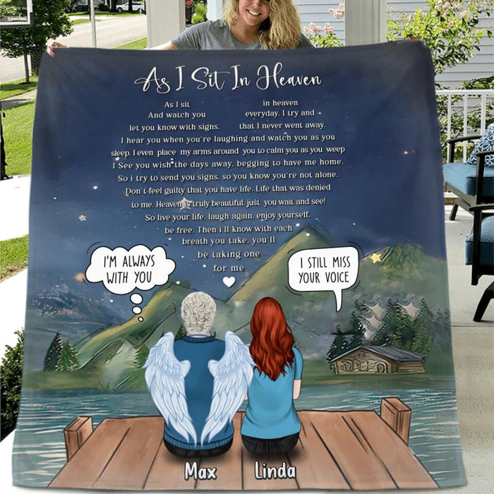 Custom Personalized Memorial Quilt/Single Layer Fleece Blanket - Gift Idea For Family - Upto 5 People - As I Sit In Heaven