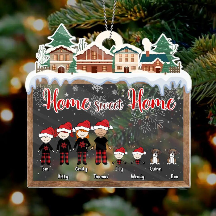 Custom Personalized Cartoon Family Acrylic Ornament - Upto 4 Children and 2 Pets - Christmas Gift Idea For Couple/Family - Home Sweet Home