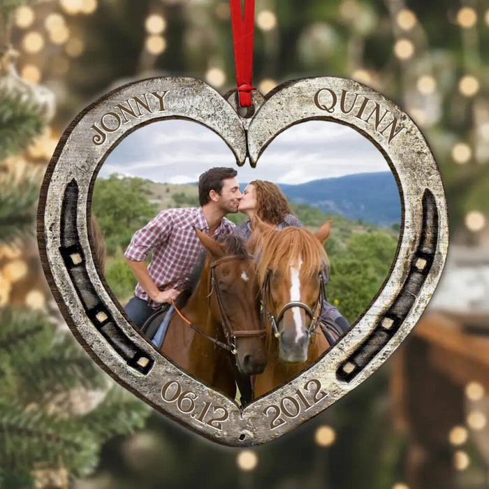 Custom Personalized Couple Photo Wooden Ornament - Christmas Gift Idea For Couple/Horse Lovers