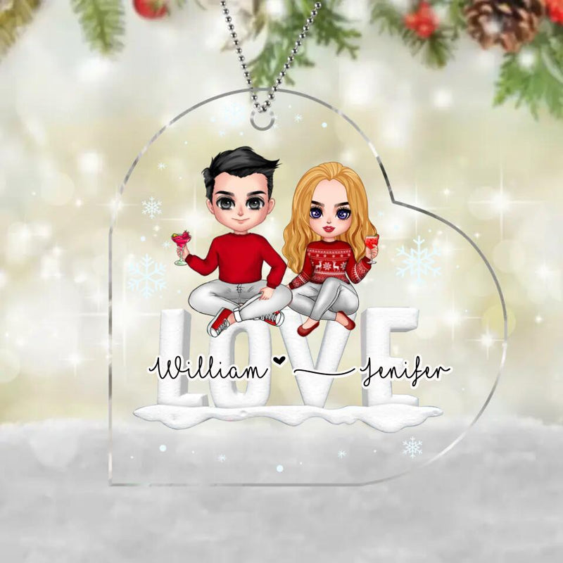 Personalized Couple Sitting On Word Love Acrylic Ornament - Christmas Gift For Couple/Anniversary Gift