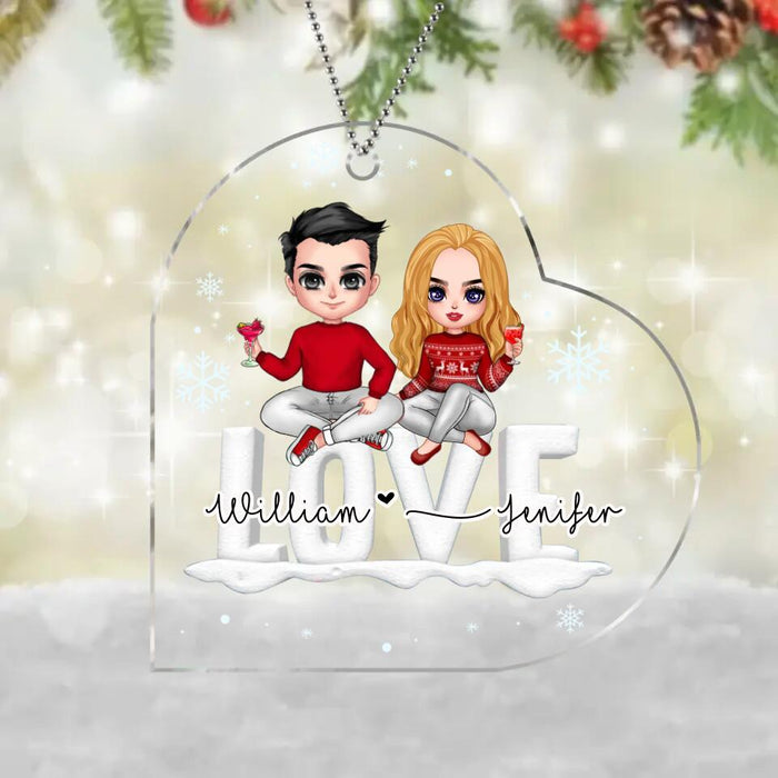 Custom Personalized Couple Sitting On Word Love Acrylic Ornament - Christmas Gift For Couple/ Anniversary Gift