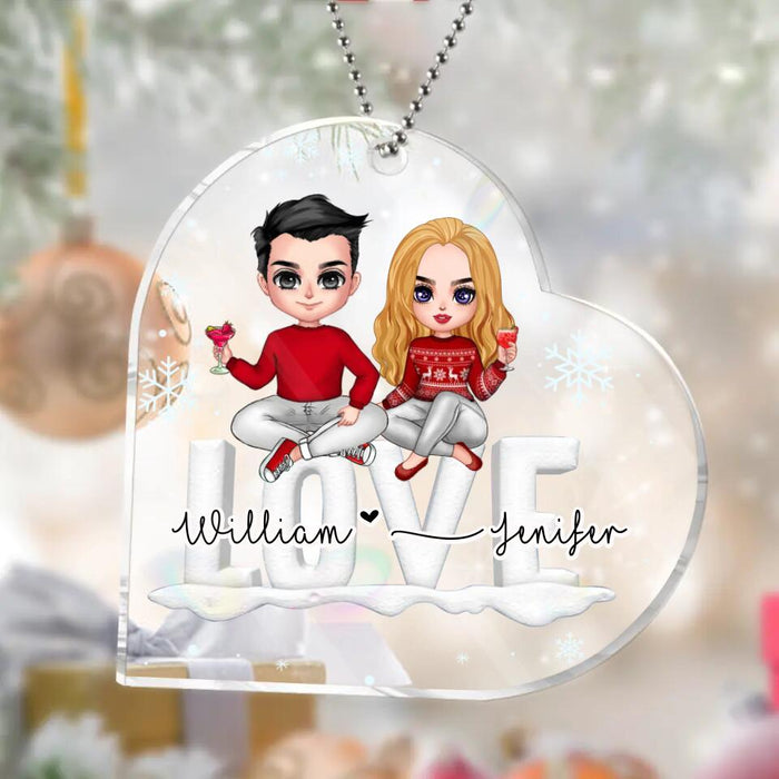 Custom Personalized Couple Sitting On Word Love Acrylic Ornament - Christmas Gift For Couple/ Anniversary Gift