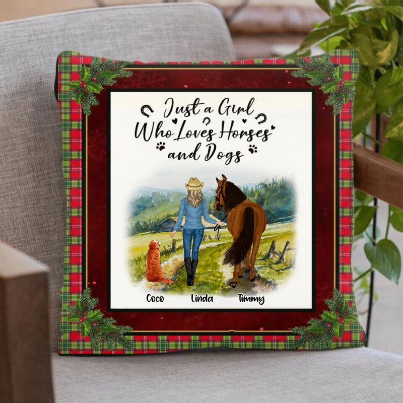Personalized Dog & Horse Fleece Throw Blanket/Quilt/Pillow Cover - Gift Idea For Dog/Horse Lovers - Just A Girl Who Loves Horses And Dogs