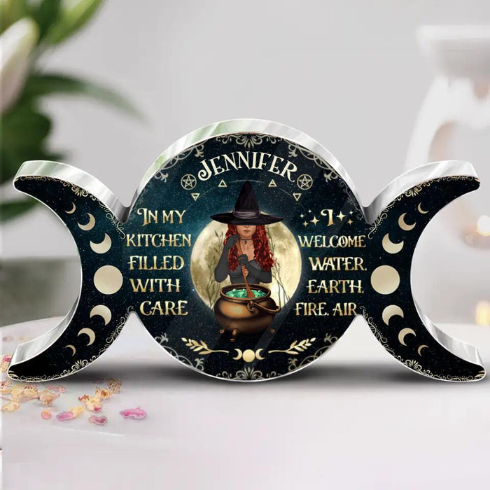 Custom Personalized Witch Acrylic Plaque - Gift Idea For Halloween - In My Kitchen Filled With Care I Welcome Water, Earth, Fire, Air
