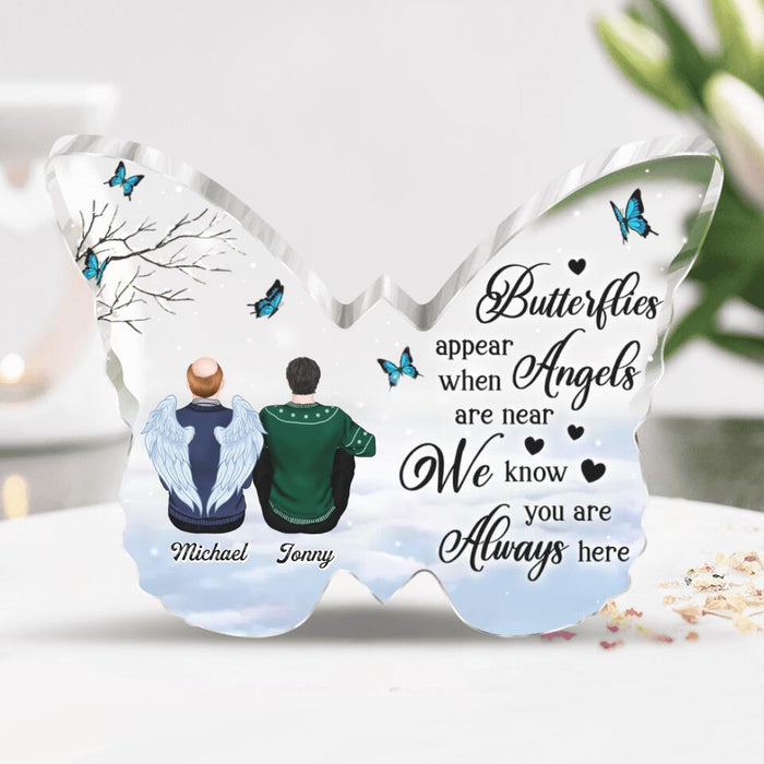 Custom Personalized Memorial Family Acrylic Plaque - Upto 5 People - Memorial Gift Idea For Christmas/Family - Butterflies Appear When Angels Are Near