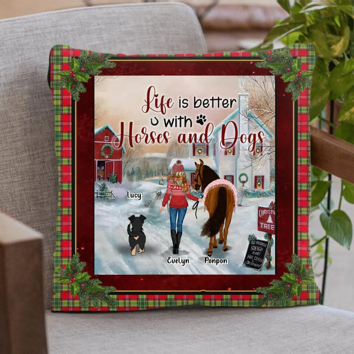 Custom Personalized Dogs & Horses Single Layer Fleece/Quilt Blanket/Pillow Cover - Gift Idea For Horse/Dog Lovers - Life Is Better With Horses And Dogs