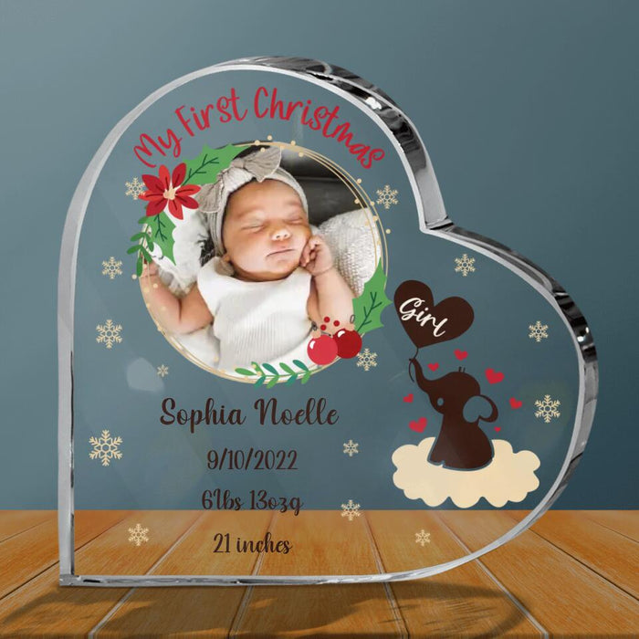 Custom Personalized Baby Photo Crystal Heart - Christmas Gift Idea For Baby - My First Christmas