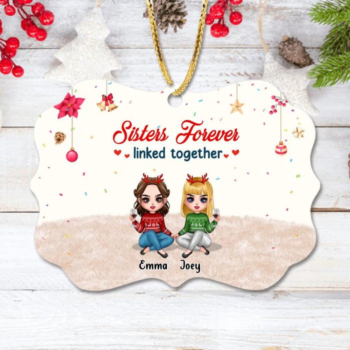 Custom Personalized Best Friends/Sisters Rectangle Ornament - Gift Idea For Sisters/Besties - Upto 4 Girls - Sisters Forever Linked Together