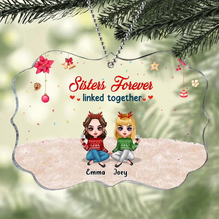 Custom Personalized Best Friends/Sisters Rectangle Ornament - Gift Idea For Sisters/Besties - Upto 4 Girls - Sisters Forever Linked Together