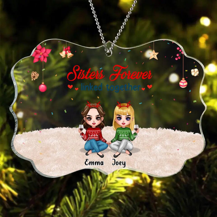 Custom Personalized Best Friends/Sisters Rectangle Ornament - Gift Idea For Sisters/Besties - Upto 4 Girls - Sisters Forever Linked Together