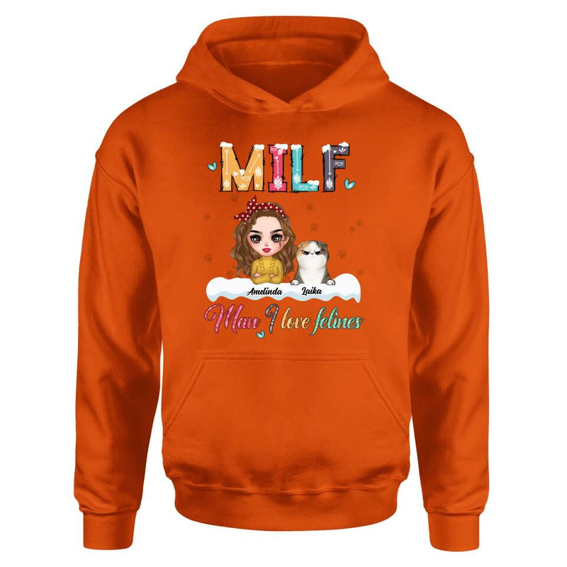 Personalized Cat Mom Winter T-shirt/Long Sleeve/Sweatshirt/Hoodie - Gift Idea For Cat Lover With Up to 4 Cats - Christmas/Winter Gift - MILF Man I Love Felines