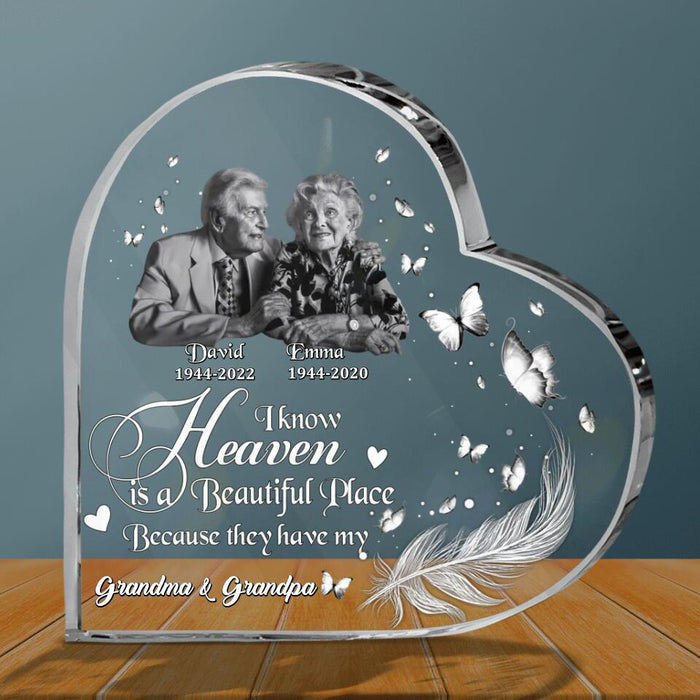 Custom Personalized Memorial Photo Crystal Heart - Memorial Gift Idea - I Know Heaven Is A Beautiful Place