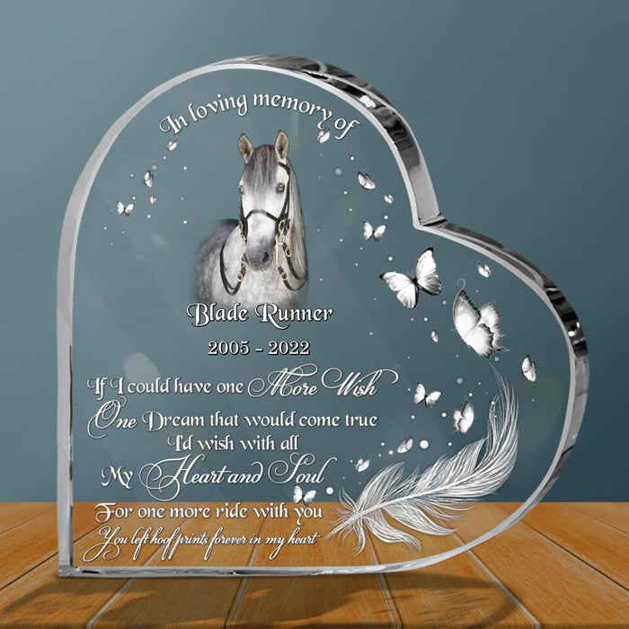Custom Personalized Memorial Horse Photo Crystal Heart - Memorial Gift Idea For Horse Owners - If I Could Have One More Wish