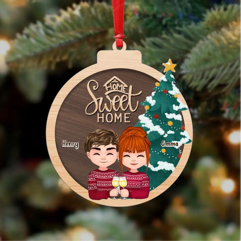 Personalized Christmas Family Wooden Ornament - Christmas Gift For Couple/Family - Couple/Parents/Single Parent With Up to 4 Kids - Home Sweet Home