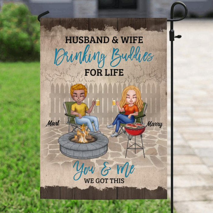 Custom Personalized Couple Flag Sign - Gift Idea For Couple/ Camping Lover - Husband & Wife Drinking Buddies For Life