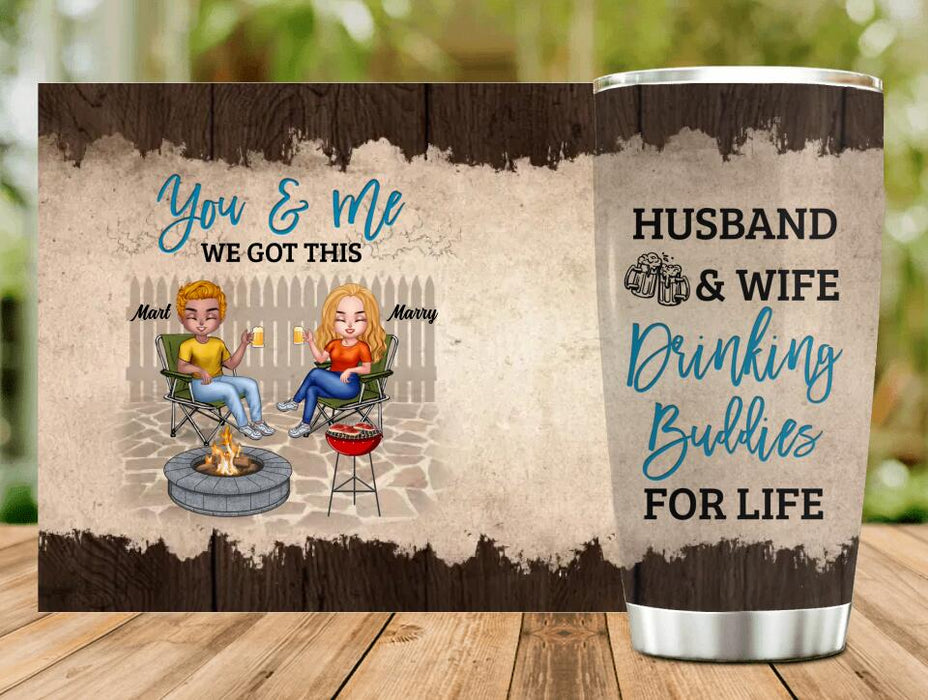 Custom Personalized Couple Tumbler - Gift Idea For Couple/ Camping Lover - Husband & Wife Drinking Buddies For Life