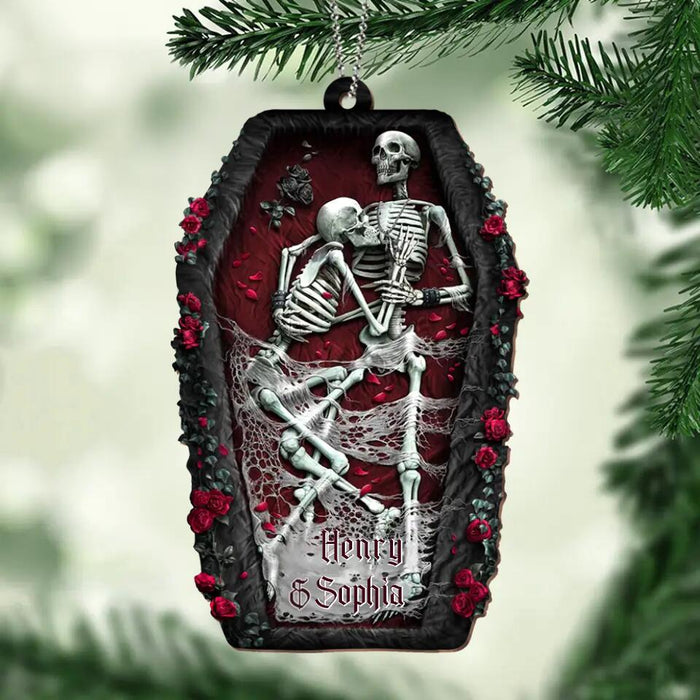 Custom Personalized Couple Skeleton Wooden Ornament - Gift Idea For Couple