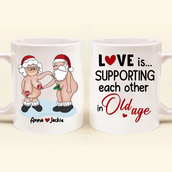 Custom Personalized Coffee Mug - Gift Idea For Christmas - Love Is Supporting Each Other In Old Age