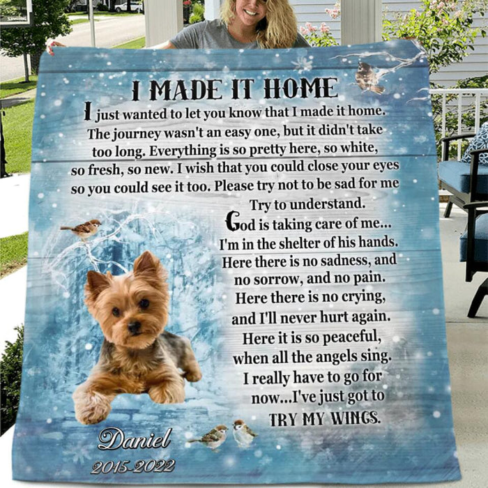 Custom Personalized Memorial Pet Fleece/ Quilt Blanket - Upload Photo - Memorial Gift Idea Dog/Cat Lover - I Made It Home